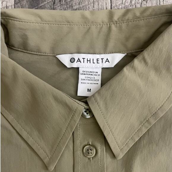Athleta Midday Relaxed Poplin Shirt Button Up Long Sleeve Green Medium - Picture 4 of 8